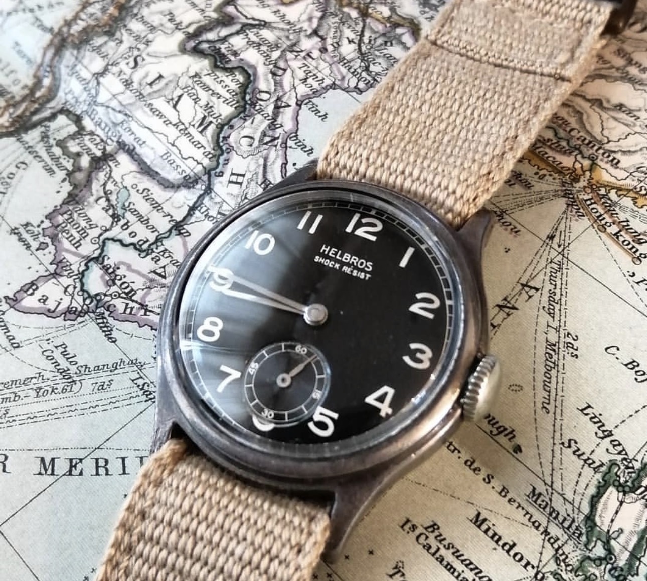 Helbros military watch face, Second World War, black dial